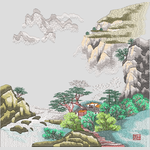 山村风景绣花花样版带下载