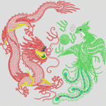 红龙与绿凤对峙图 窗帘