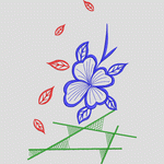 蓝色花朵与飘落红叶