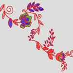 红色枝蔓花卉刺绣图案
