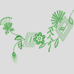 绿色植物刺绣图案 花型