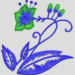 蓝色植物刺绣图案 花型