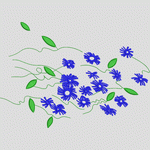 蓝色花朵与绿叶图案 花型