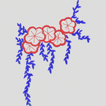 红色花朵与蓝色枝叶刺绣图案
