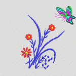 彩色蝴蝶与花朵刺绣图案