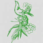 绿色刺绣鸟与花枝图案