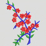 红色花朵枝条刺绣图案