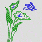 绿色植物与蓝色蝴蝶刺绣图案