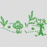 绿色植物与蘑菇刺绣图案