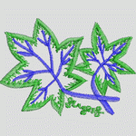 绿色叶片与蓝色枝干刺绣图案