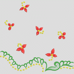 红色花朵与绿色藤蔓刺绣图案