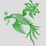 绿色刺绣凤凰与植物图案 孔雀VIP