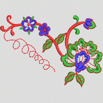 红色藤蔓花卉刺绣图案