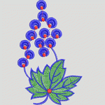 蓝色花簇与绿叶刺绣图案