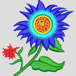 蓝色花朵刺绣图案