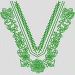 绿色刺绣V领装饰图案 衣领VIP