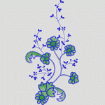 蓝色枝蔓绿花刺绣图案