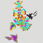 彩色刺绣花卉与飞鸟图案