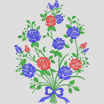 蓝红玫瑰花束刺绣图案