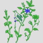 刺绣植物与小鸟图案