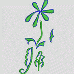 绿色花朵与字母刺绣图案
