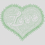 绿色心形图案中的“LOVE”字样