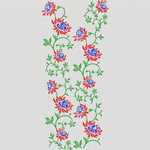 红色蓝花藤蔓刺绣图案