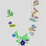 彩色鸟屋与植物装饰图案