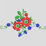 红色花朵与蓝色小花刺绣图案