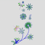 彩色花卉与蜻蜓刺绣图案