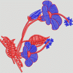 红色枝条蓝花刺绣图案