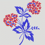 蓝色花叶红花刺绣图案