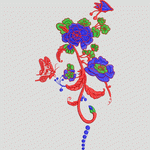 彩色刺绣花卉蝴蝶图案