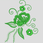绿色刺绣花卉蝴蝶图案