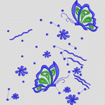 蓝色蝴蝶与花朵图案