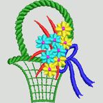 彩色花篮刺绣图案