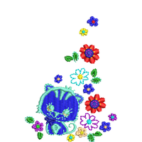 蓝色猫咪与彩色花朵图案 免费花样