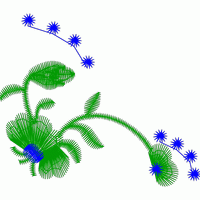 绿色植物与蓝色花朵刺绣图案 免费小花系列5