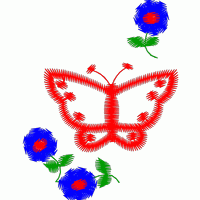 红色蝴蝶与蓝色花朵图案 免费小花系列5千针
