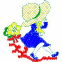小女孩戴草帽采花 免费童装卡通花样