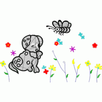 刺绣风格动物与花卉图案 免费童装卡通花样