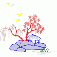 刺绣山水小景 免费床上用品花边窗帘