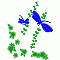 蓝色蜻蜓与绿色藤蔓图案 免费中花系列5千-1