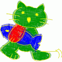绿色猫咪抱着鱼 免费童装卡通花样
