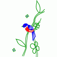 蓝红小鸟栖枝花间 鸟免费花样