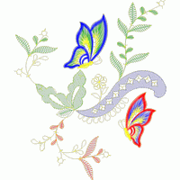刺绣蝴蝶与植物图案 免费花样