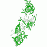 绿色刺绣花卉蝴蝶图案 免费花样
