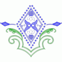 蓝绿刺绣对称图案 免费花样