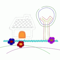 刺绣风格的乡村小屋与花朵 免费花样