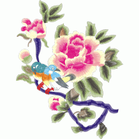 刺绣花卉与小鸟图案 鸟语花香